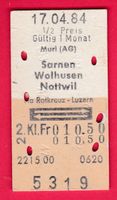 KARTON BILLETT, MURI - NOTTWIL, 2.KLASSE, RETOUR, HALBTAX