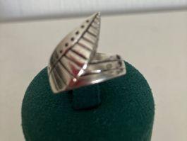 Bague Argent 925  style moderne avec motif de feuille T 58