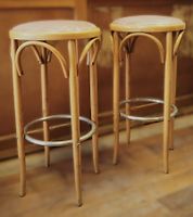 2 tabourets hauts en bois style bistrot Rétro Année 60