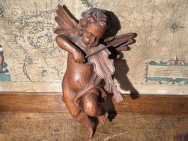 Alte Engel Putte mit Geige aus Holz geschnitzt zum aufhängen