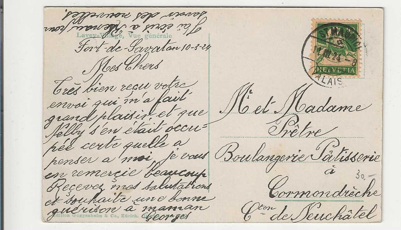 Cartoline postali: Lavey-Village,  1924 – Usato da Spiez venduto da Niesen20 1