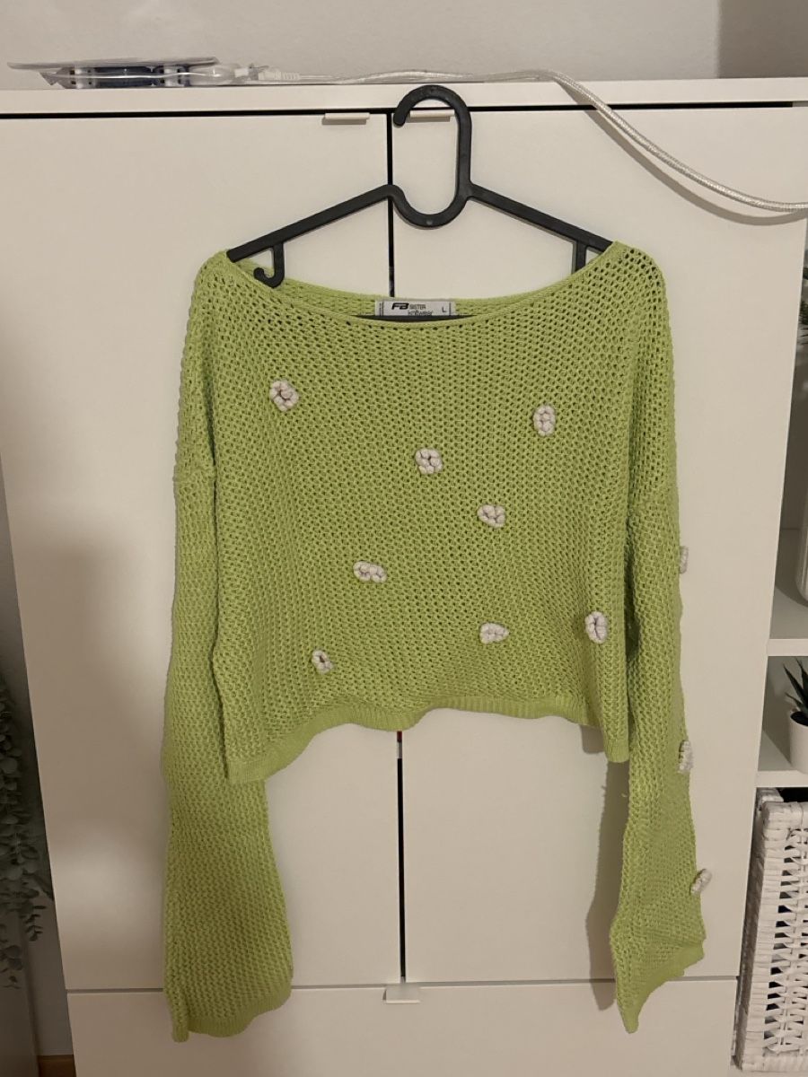 Pullover & Sweatshirts: Strickpullover FB Sister hellgrün Blumenmuster Grösse L – Gebraucht aus Jona von car_s66m