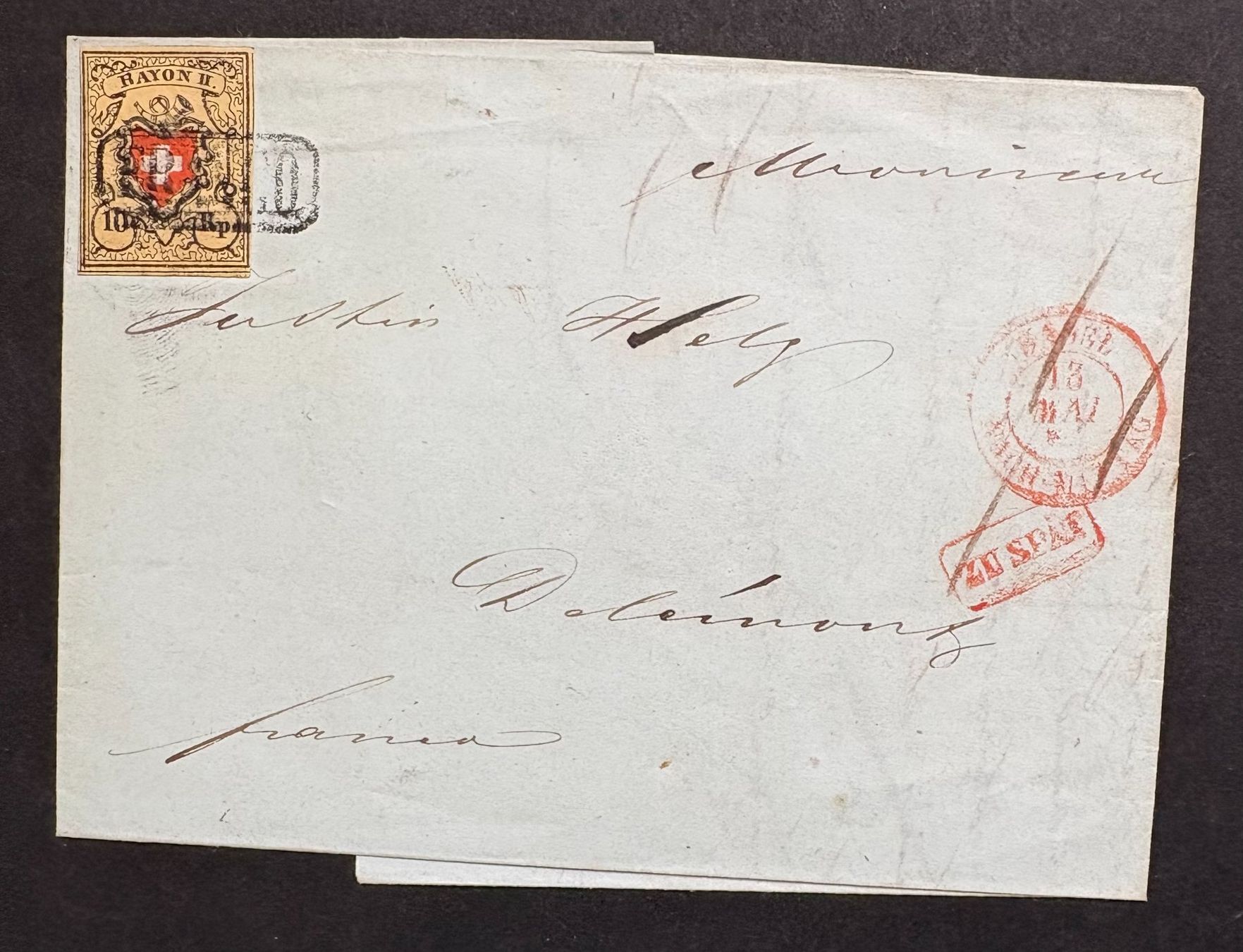 Alle Briefmarken: FALTBRIEF SCHWEIZ 1850 RAYON II O.E. MIT ATTEST – Gebraucht aus Ostermundigen von Heavenmaus75