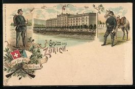 Litho Zürich, Gebäudeansicht, Soldaten