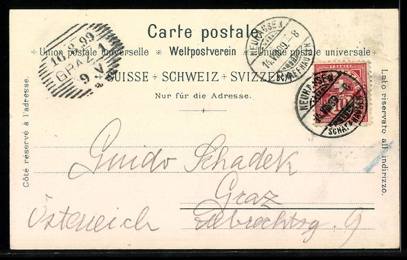 Cartoline postali: Lithographie Schaffhausen, Gesamtansicht – Usato da Berlin venduto da bartko-reher 1