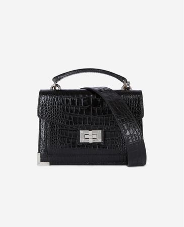 Sac à main The Kooples, noir, croco, comme neuf!
