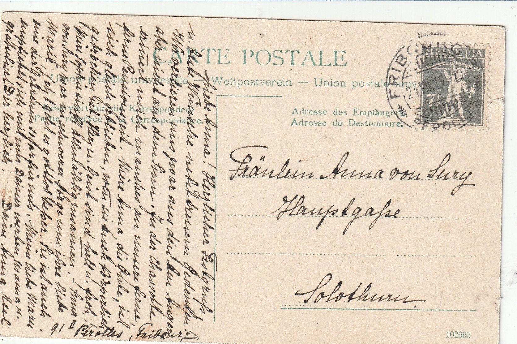 Cartoline postali: Fribourg Ansichtskarte alt, schweizerisch, historisch, 1919 – Usato da Rupperswil venduto da Ema10 1