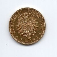 (1791) Preussen, 5 Mark 1877, Gold, stgl