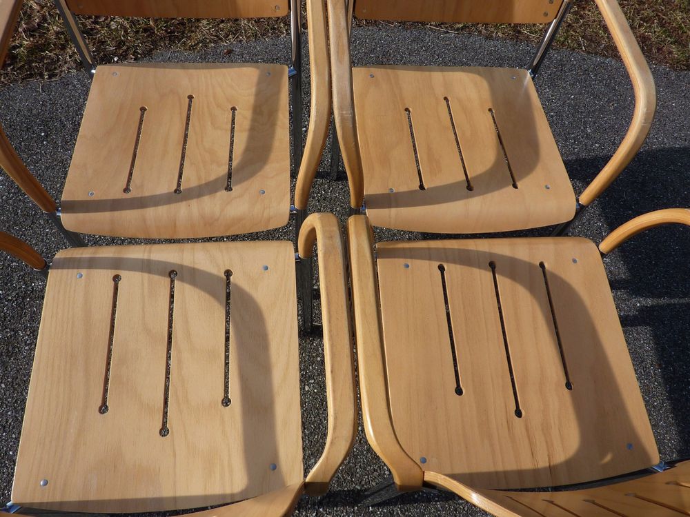 9 Stühle Holzstühle Seminarstühle Stapelstühle mit Armlehne 4
