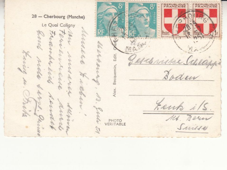 Cartoline postali: Cherbourg 1951, coloriert – Usato da Bürglen TG venduto da StampGraf 1