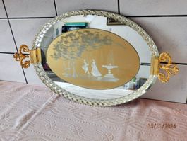 Spiegelglastablett, Murano, geätzte Goldeinlage, 24K, 46x35