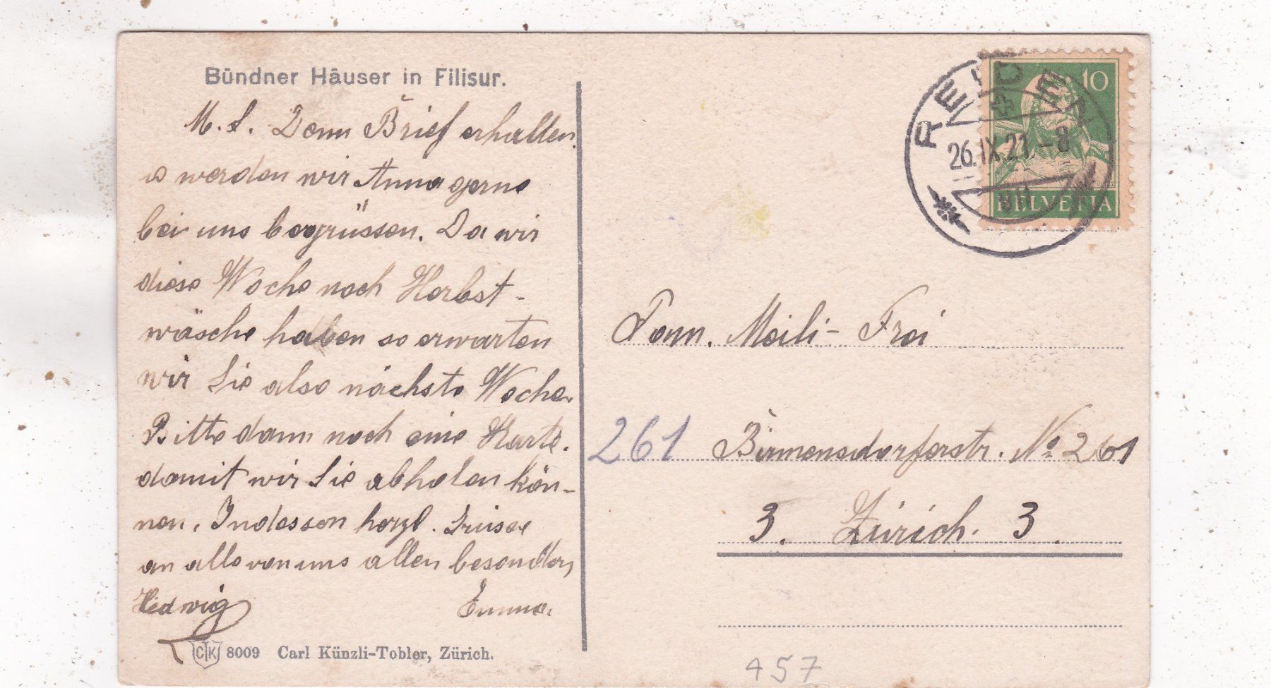 Ansichtskarten: Bündner Häuser in Filisur 1921 – Gebraucht aus Herisau von Lisegrat2008 1