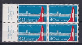 Schweiz: Flughafen Einweihung 1953 / Vierblock postfrisch
