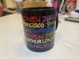 Ceramic Mug with International City Names Black