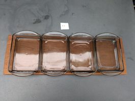 Aperoschalen 4er Set Teak Glas midcentury vintage Danish