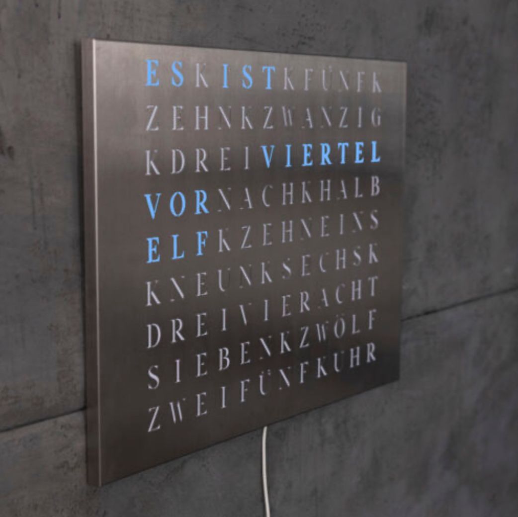 Orologi da terra & Orologi da parete: WordClock Edelstahl - elegante Wortuhr im Minimalismus Stil – Nuovo e nell'imballaggio originale da Engelburg venduto da J.B.007 2
