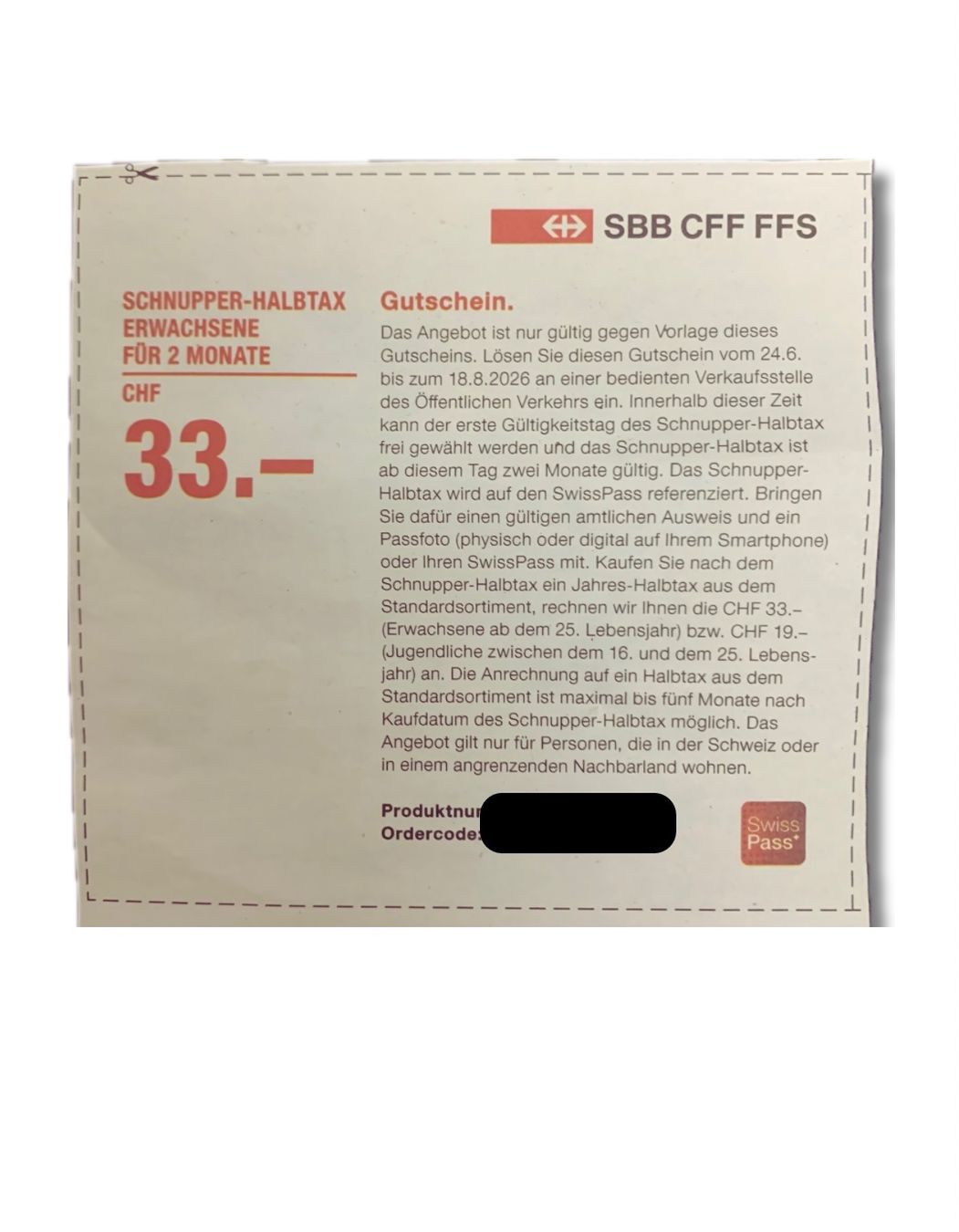 SBB/CFF/FFS Buoni: Schnupper-Halbtax SBB Gutschein für 33.- – Nuovo (secondo la descrizione) da Basel venduto da Budas