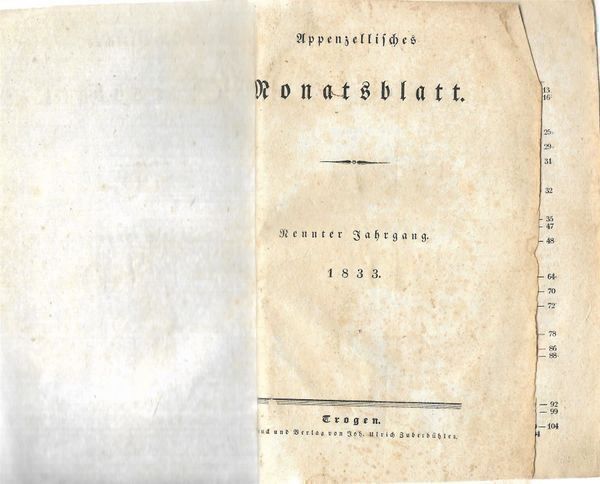 Libri: Appenzellisches Monatsblatt 1833 – Usato da Bern venduto da Grindelwaldaus