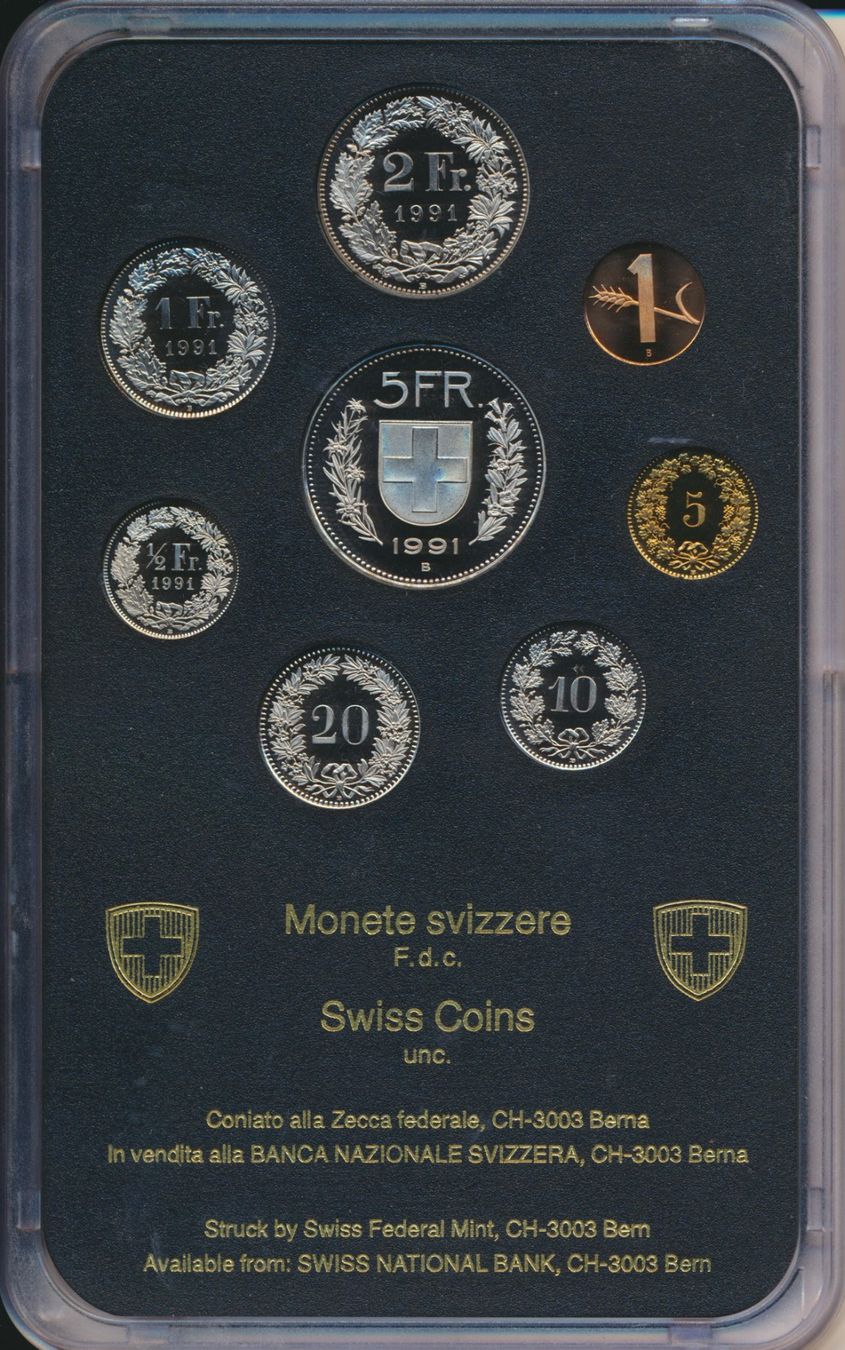 Tutti le monete: Münzensatz Schweiz 1991 Stempelglanz – Nuovo e nell'imballaggio originale da Roggwil BE venduto da Stampdealer3