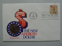 1979, Numisbrief The new American Dollar + One-Dollar-Münze