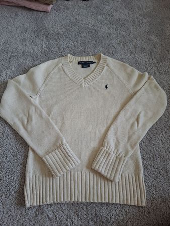 Pull en maille col V Ralph Lauren beige taille S 100% coton