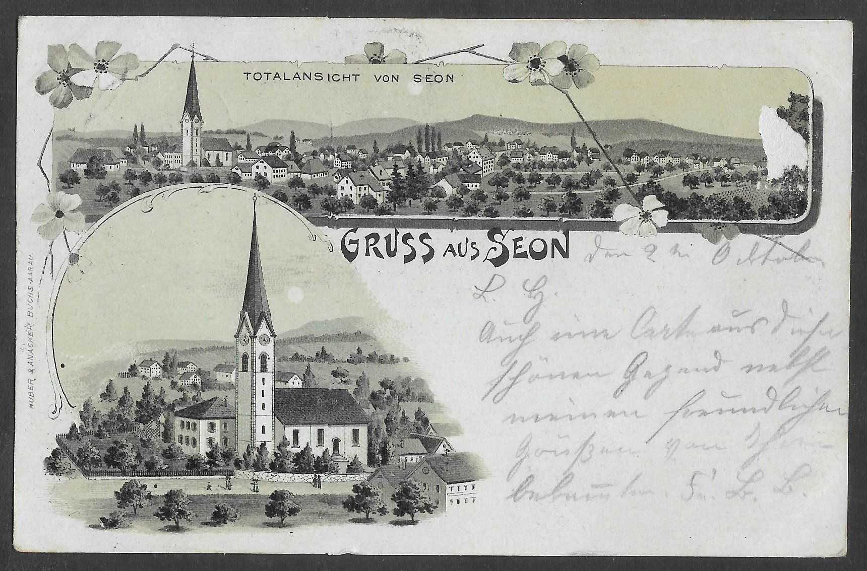 Cartoline postali: Seon grüne Lithografie 2 Bilder – Usato da Olten venduto da clotaldi