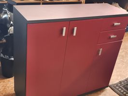 Kommode rot schwarz 2 Tueren 2 Schübe ca 100cm breit(A32)