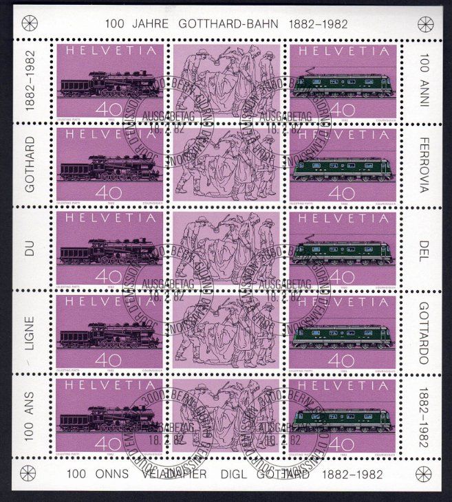 Tutti i francobolli: Briefmarkenblock 100 Jahre Gotthardbahn 1882-1982 – Nuovo (secondo la descrizione) da Pfäffikon ZH venduto da Romulus