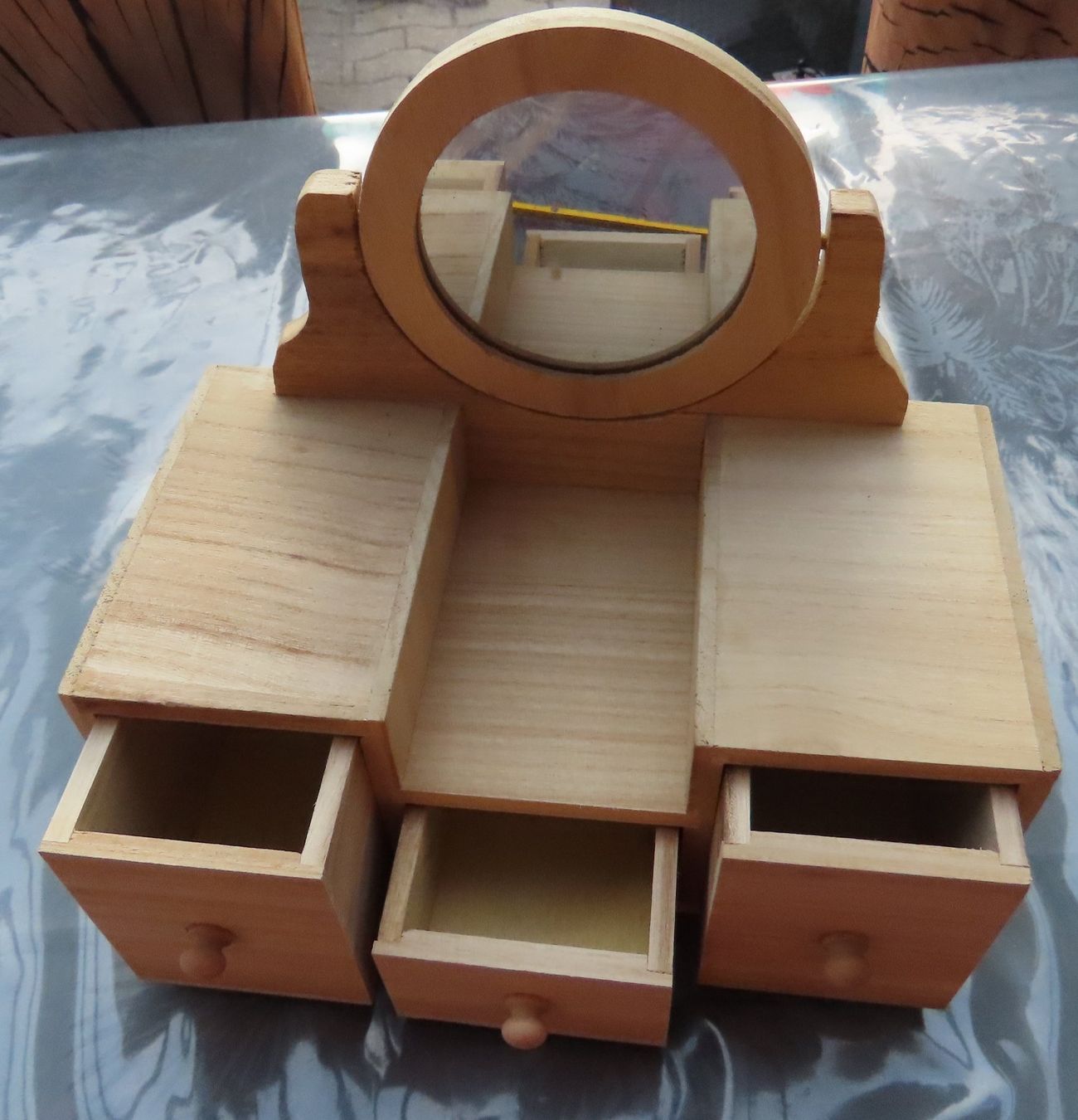 Tavoli da trucco: Mini coiffeuse en bois clair, miroir pivotant, 3 tiroirs – Nuovo e nell'imballaggio originale da Troistorrents venduto da Marion70 1