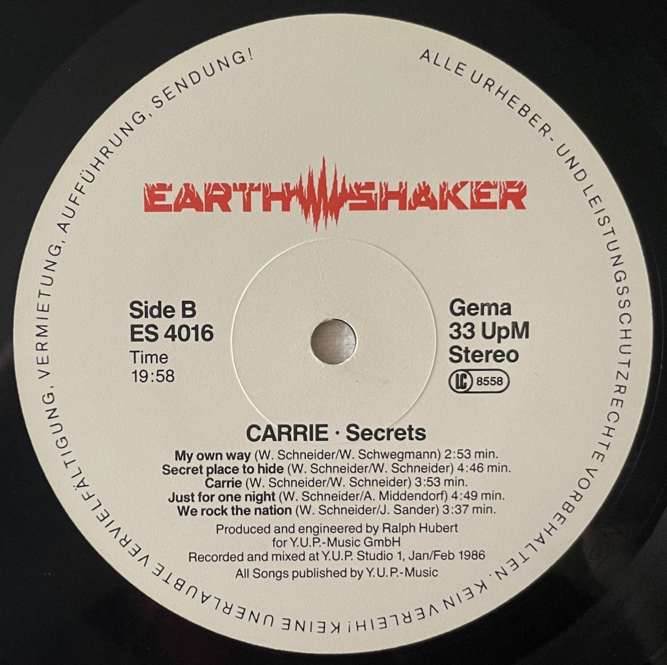 Schallplatten: Carrie – Secrets - LP - 1986 - First Press - Earthshaker Rec – Gebraucht aus Uster von Zardodel 5