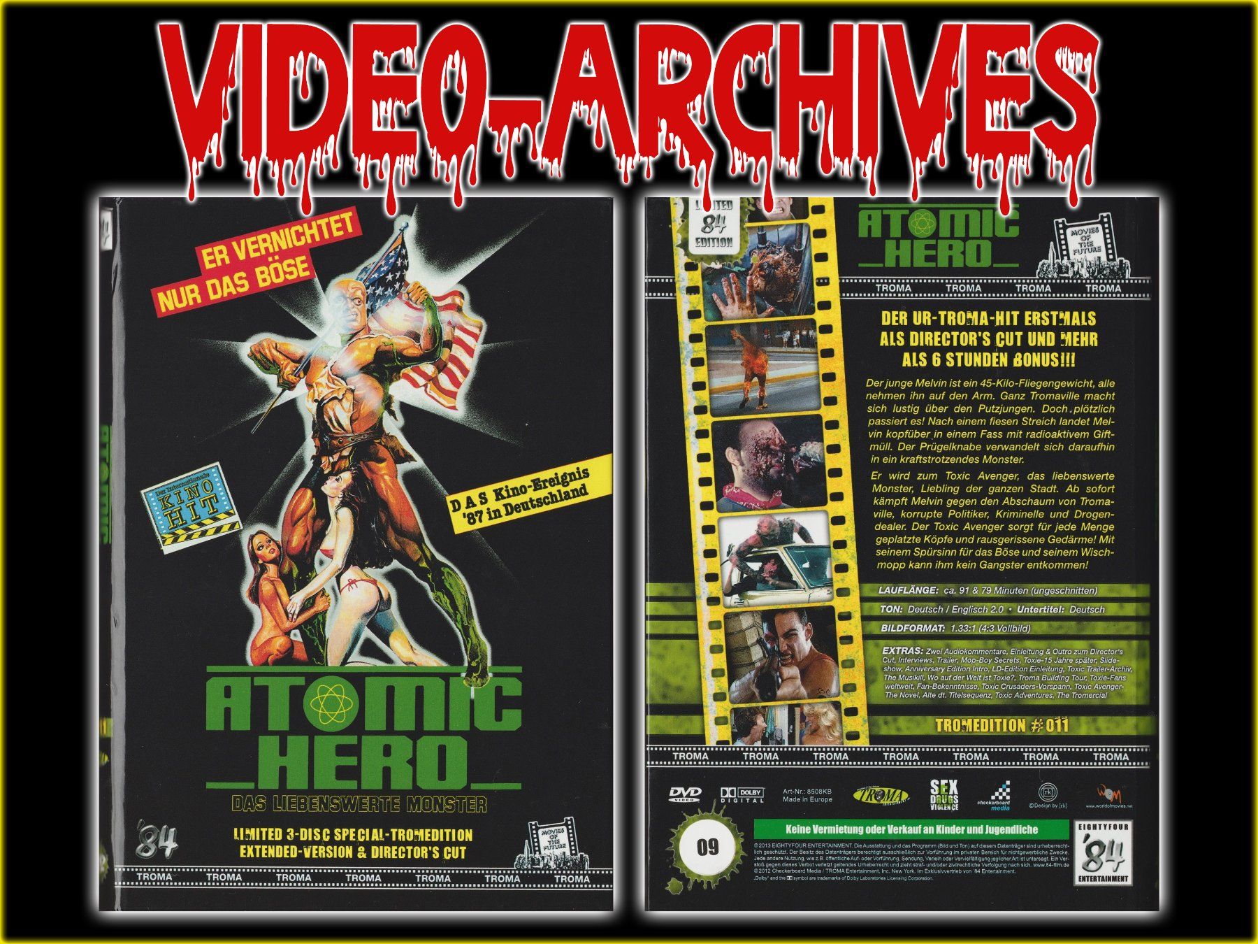 Tous les DVDs: Toxic Avenger / Atomic Hero / Hartbox / Troma – D'occasion à Füllinsdorf par VIDEO-ARCHIVES