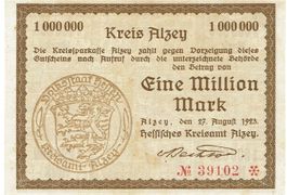 Alzey 1 Mil.Mark+Stempel+U-Schrift 27.08.1923 VZ+-VZ++