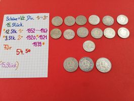 Schweizer Silbermünzen 12x 1Fr. / 3x 2Fr. Schöne VZ!