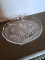 Glasplatte mit Tulpenmuster, ca. 30 cm Durchmesser Vintage 