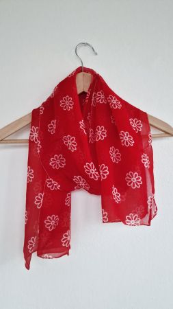 Damen Foulard ca. 33cm x 160 cm Rot Weiss geblümt