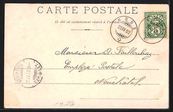 Cartoline postali: AK Nods, Vue générale, 1902 – Usato da Berlin venduto da bartko-reher 1
