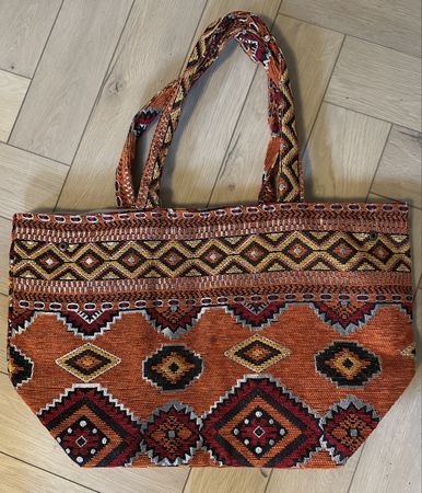 Stofftasche mit Webmuster orange bunt neuwertig