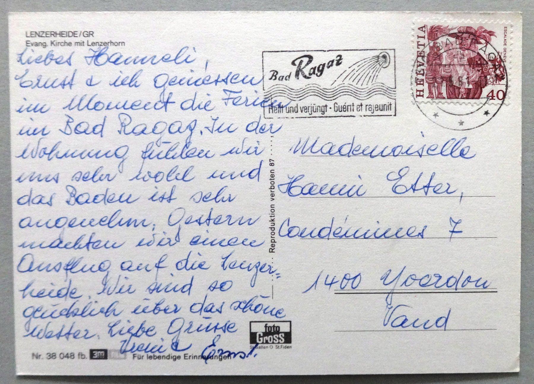 Cartoline postali: Lenzerheide, Evang. Kirche mit Lenzenhorn – Usato da Fétigny venduto da Billy2miny 1