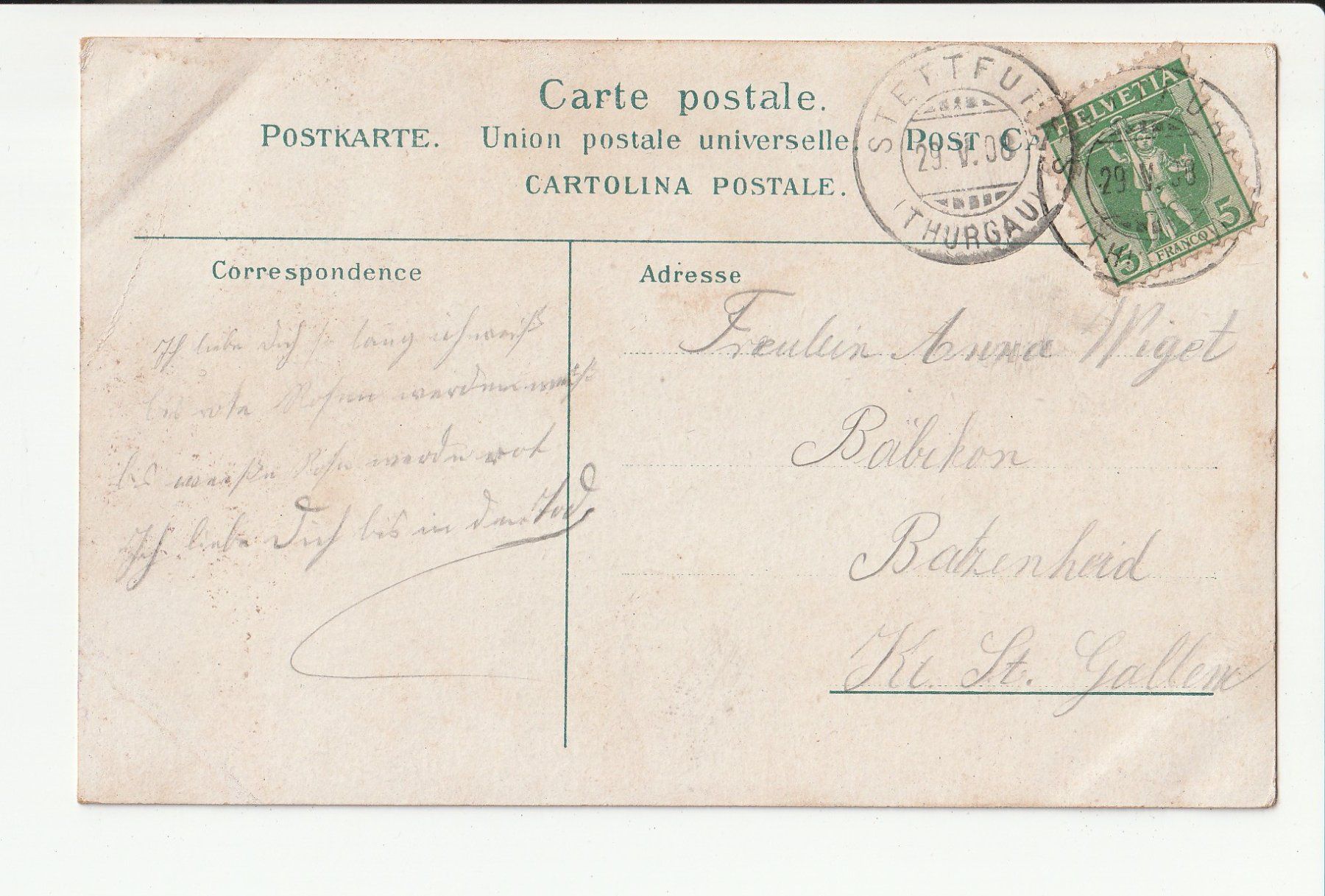 Cartoline postali: Schloss Sonnenberg Stettfurt – Usato da Rheineck venduto da rhynegg 1