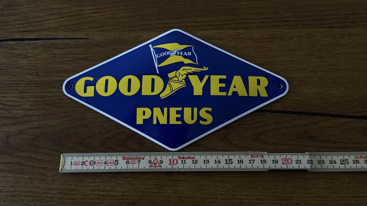 Goodyear Insegne: Goodyear Pneus Schild Emaille blau/gelb – Usato da Buchrain venduto da Kindlein 1
