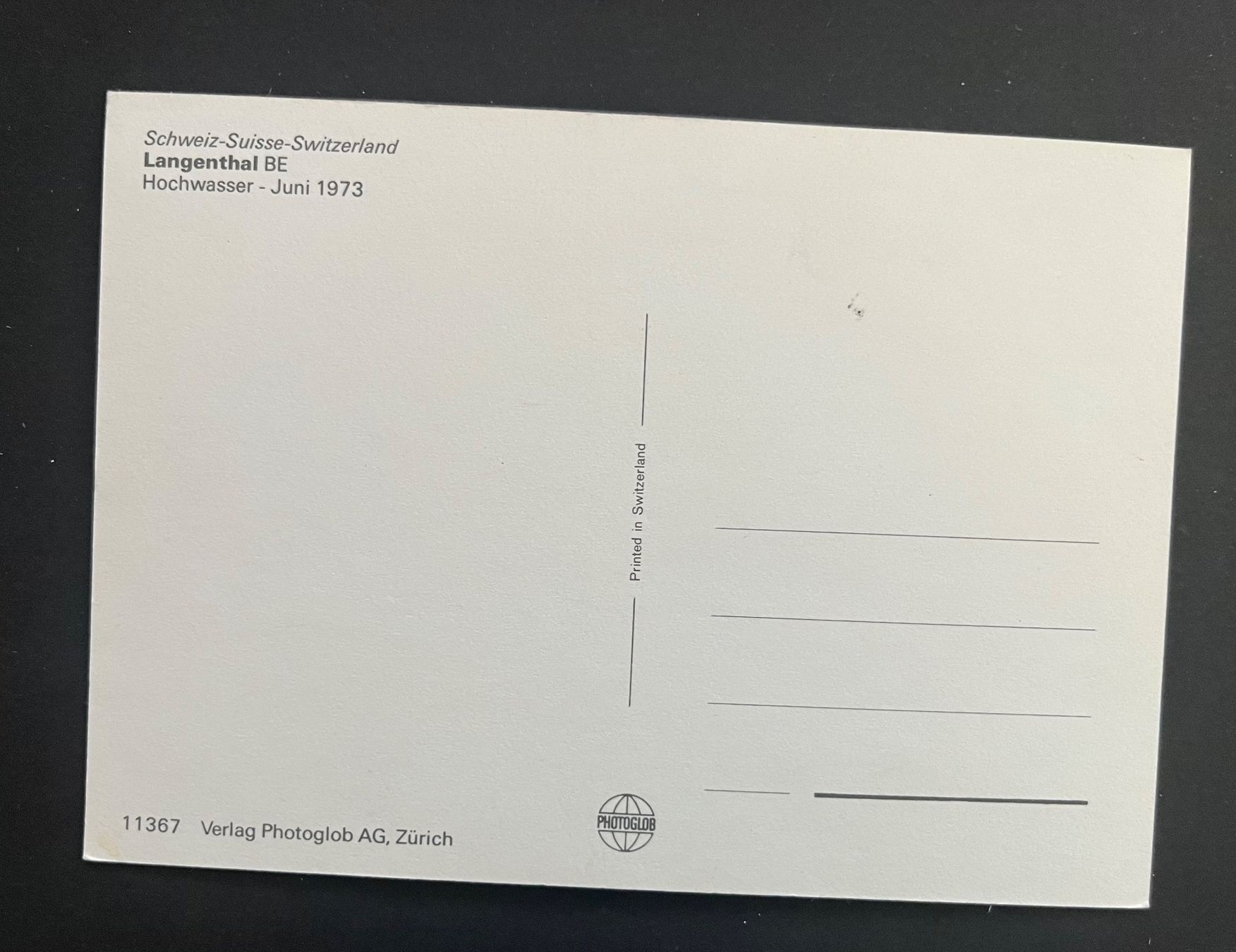 Cartoline postali: Langenthal BE/ Ort/ Hochwasser - Juni 1973 – Usato da Ostermundigen venduto da DaxKarten-75 1