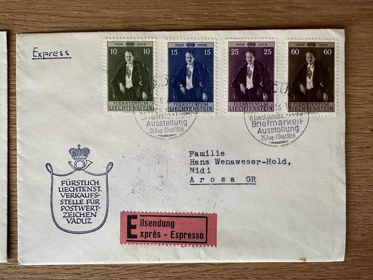 Tutti i francobolli: Liechtenstein - 1956 2 wunderschöne Briefe mit Sonderstempel – Usato da Schmitten / FR venduto da Samsara169 2