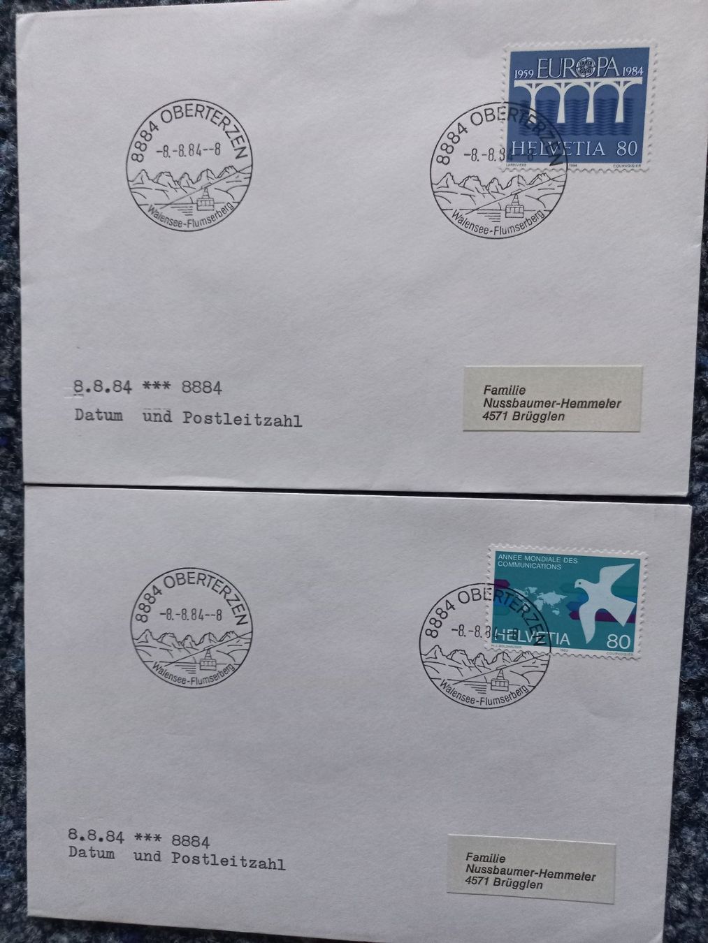 Alle Briefmarken: 8884 Oberterzen mit Datum 8.8.84 – Gebraucht aus Brügglen von hokuspokus04