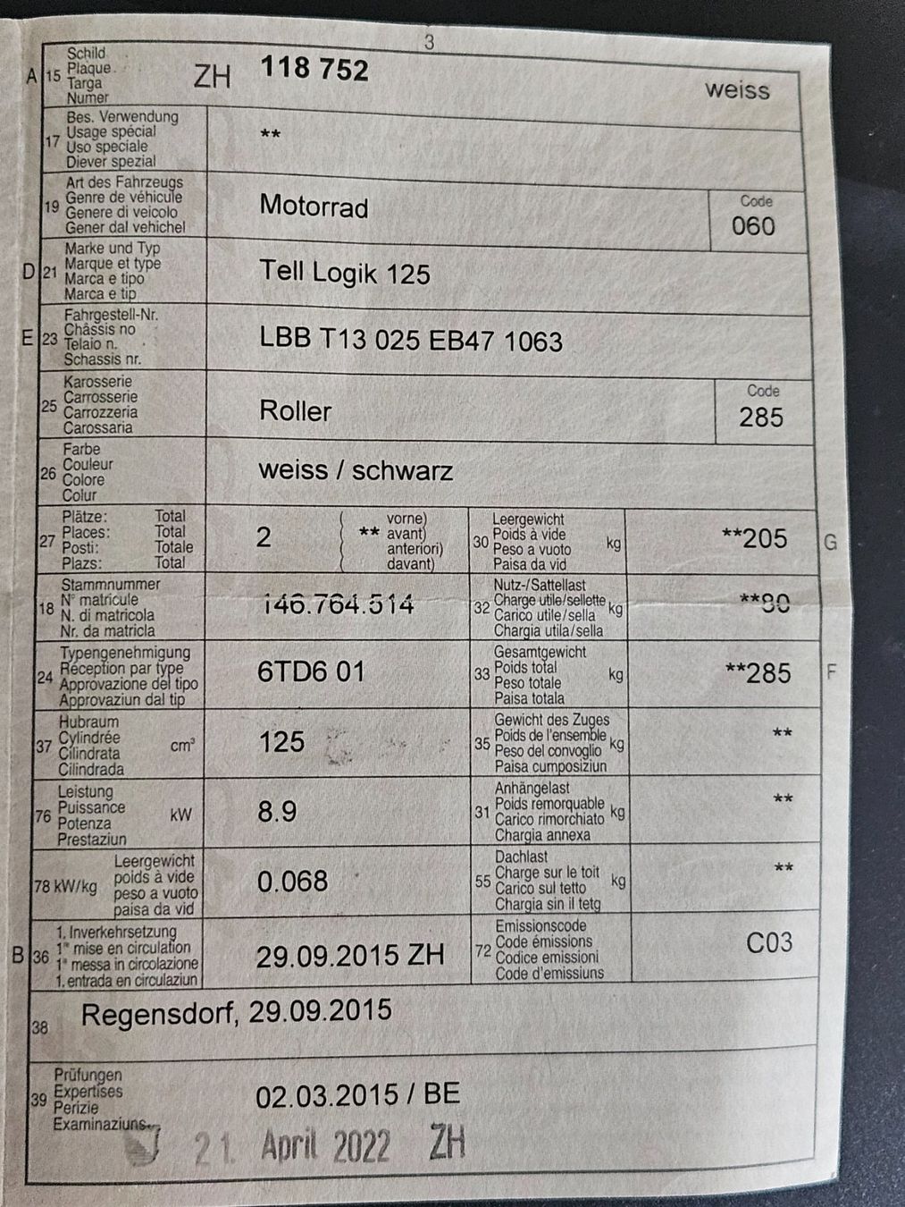 Tell Scooters: Tell Logik 125 | 445km | 2015 – Defekt aus Niederglatt ZH von lul_g9yv 9