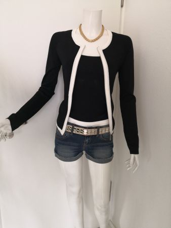 🤩MANGO TWINSET STRICK-JACKE & - TOP SCHWARZ MIT BORD WEISS