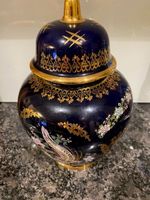 Antike Deckelvase Kobaltblau Gold handbemalt Porzellan Vase