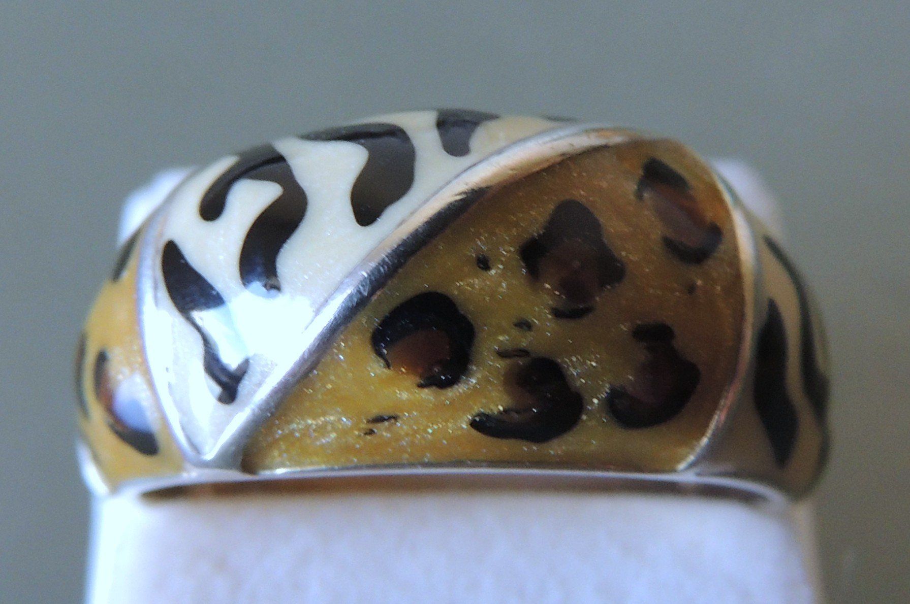 Anelli: DAVID SIGAL Silber 925 Leopard/Zebra Emaille Fingerring – Usato da Waldenburg venduto da schaller707