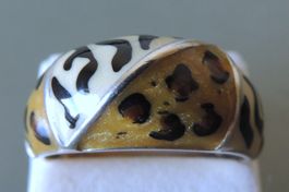 DAVID SIGAL Silber 925 Leopard/Zebra Emaille Fingerring