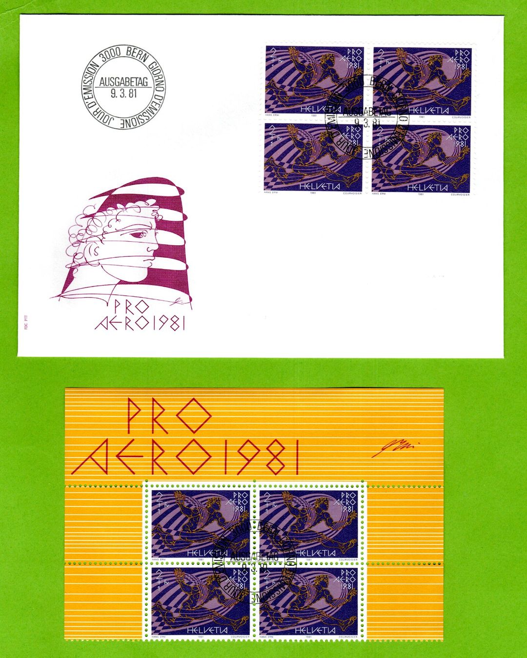 Tutti i francobolli: 1981 FDC Pro Aero VB + VB 1. Tag + Kleinbogen ET SBK 40.-- – Usato da Stein am Rhein venduto da Huehnerhund 1