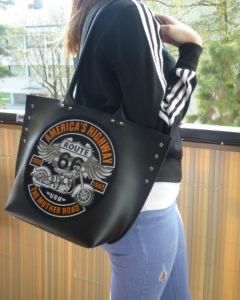 Sac à main en similicuir noir "Route 66"